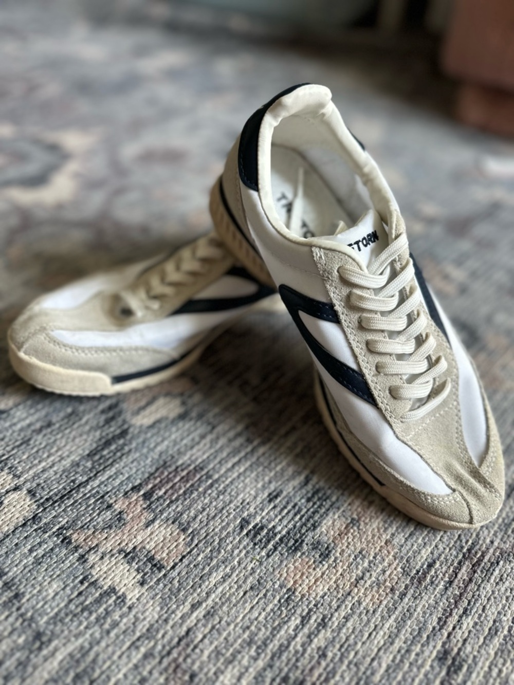 Tretorn Cream, White and Black Retro Sneakers